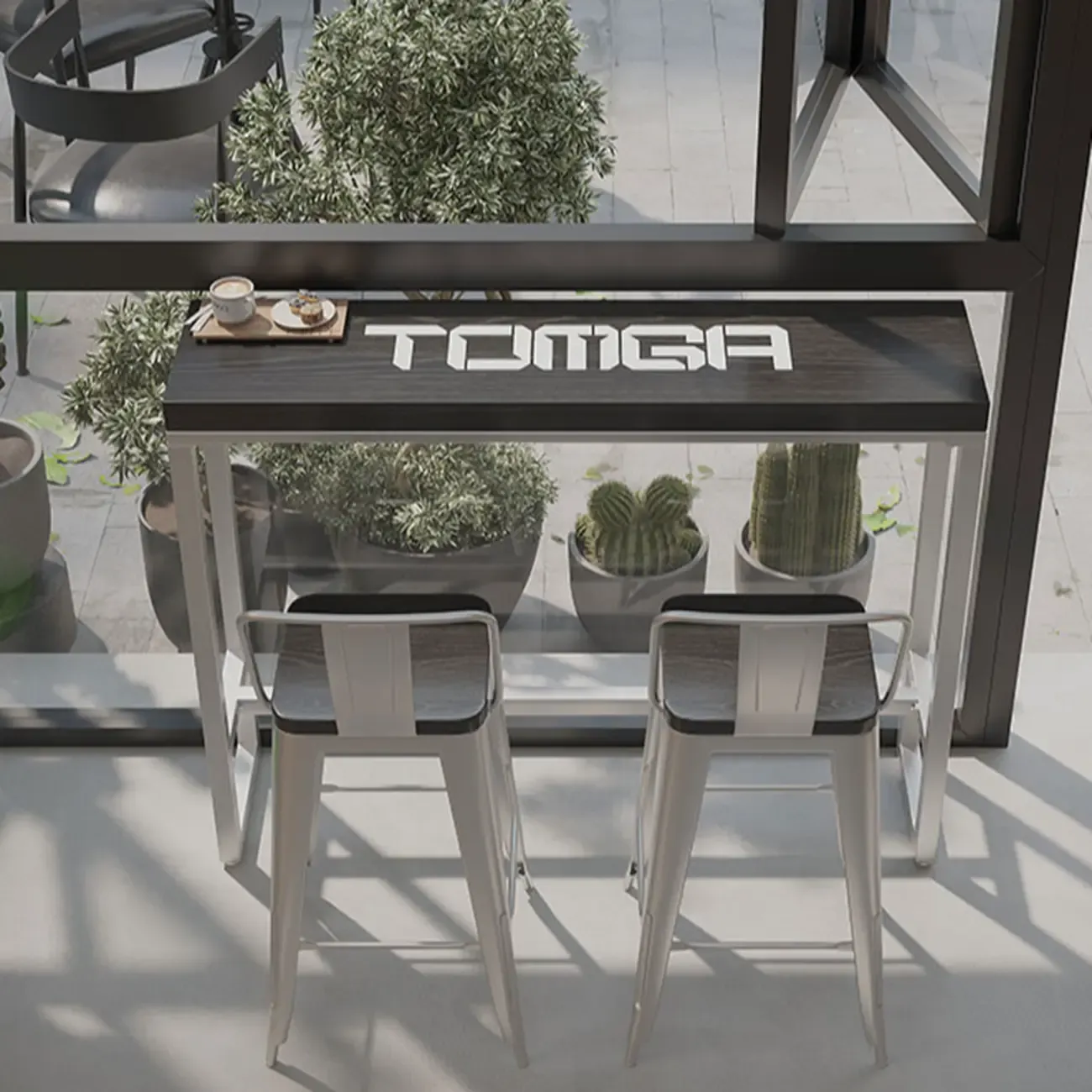 Steampunk Midnight Black Bar Table Set with Backless Stools