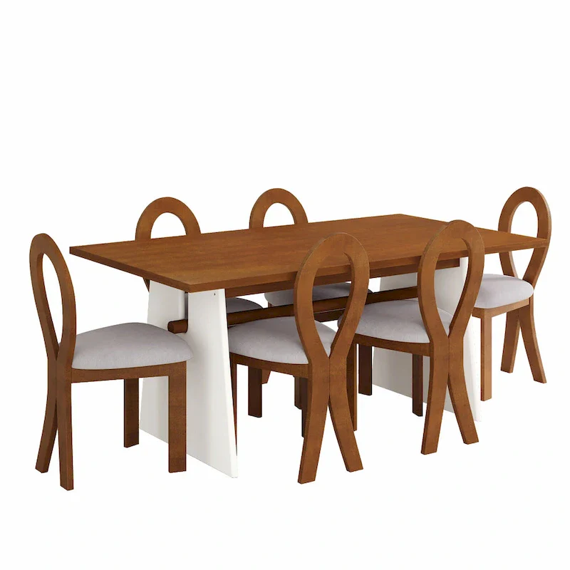 Modern 7-Piece Dining Table Set with 6 Upholstered Chairs