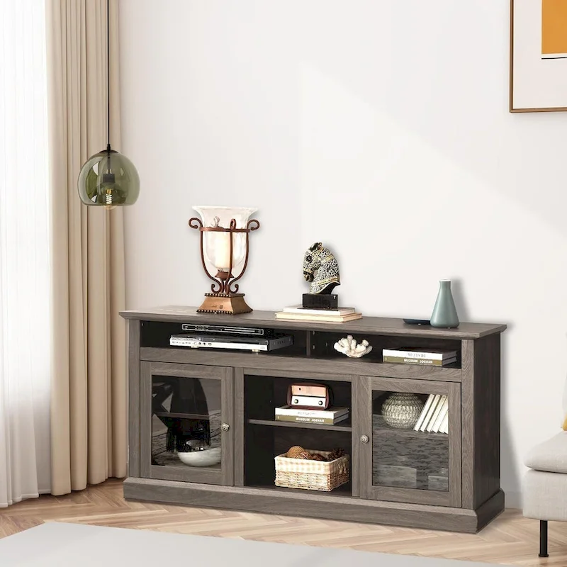 Contemporary TV Media Stand,  Entertainment Console, Up to 65 TV, Open & Closed Storage Space