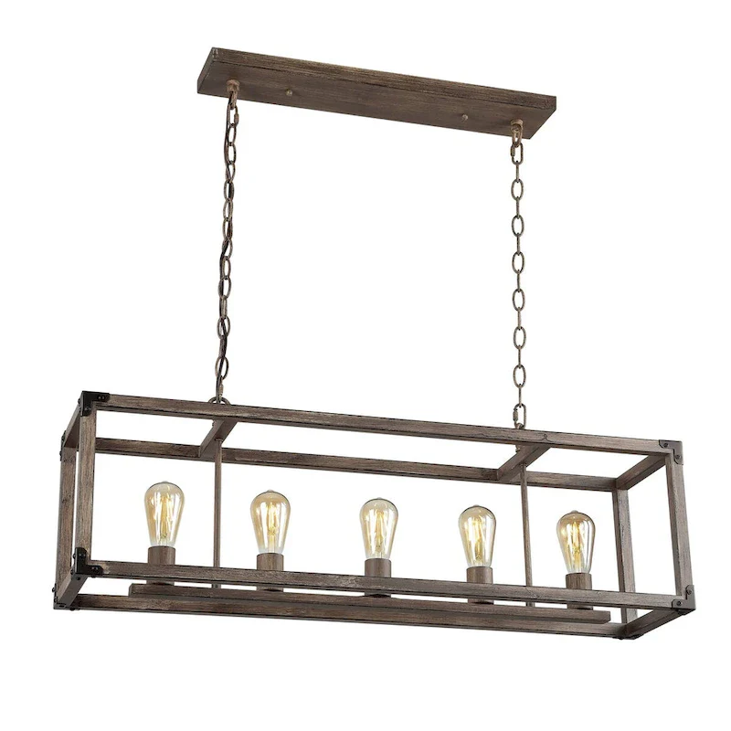 Zeniba 36  5-Light Linear Adjustable Iron Rustic Farmhouse LED Pendant, Brown by JONATHAN Y