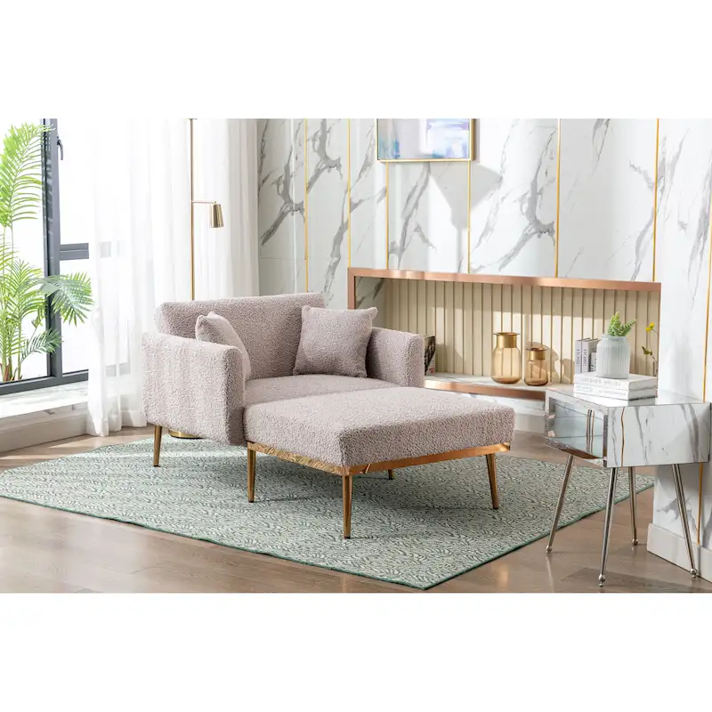 Teddy Fabric Upholstered Living Room Sleeper Sofa Chair With Rose Golden feet
