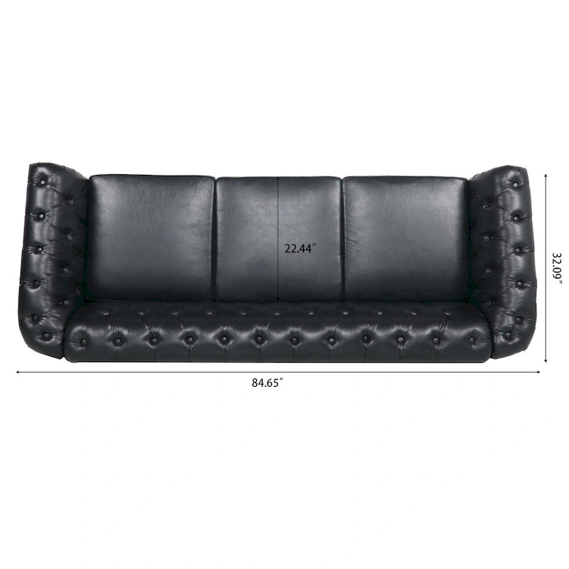 84.65 PU Rolled Arm Chesterfield 3 Seater Sofa