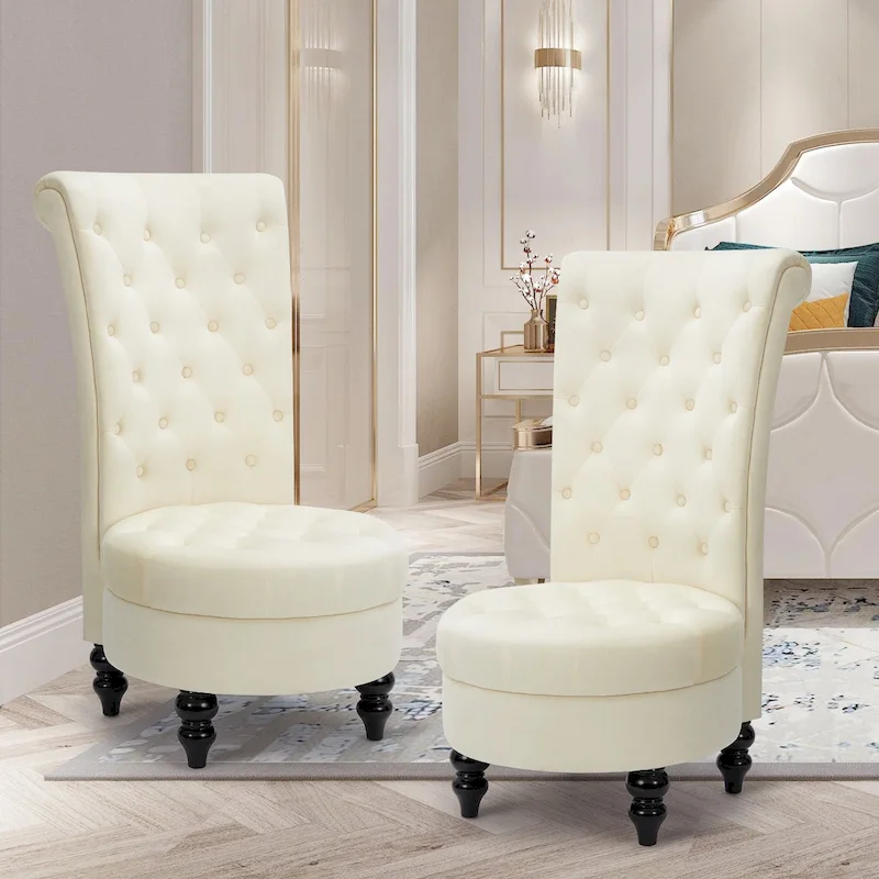 AVAWING Set of 2 Throne Royal Chair Thick Padding and Rubberwood Legs