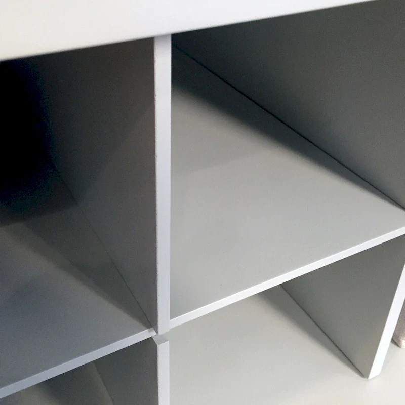 Grey Solid Wood Entryway Bench with 3 Cubbies, Shoe Divider, 2 Storage Bins & Cushion, 2-Person