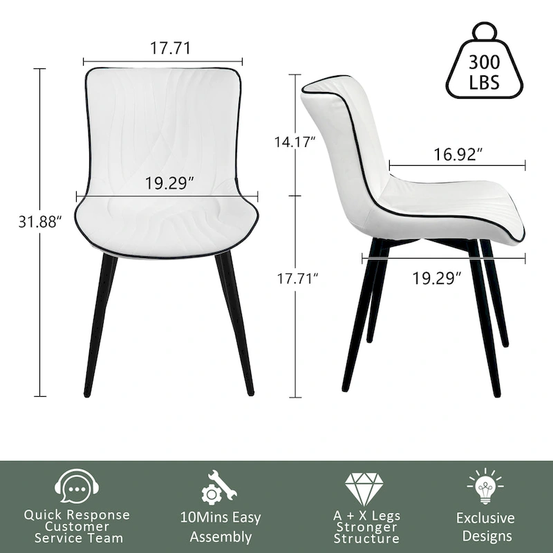 Modern Upholstered Leather Armless Dining Chairs Set of 2
