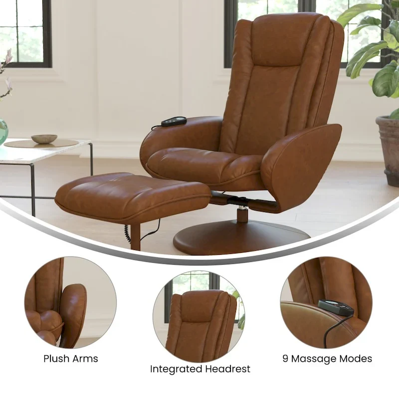 LeatherSoft Massaging Multi-Position Recliner w/Ottoman