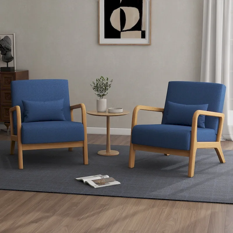 2 Set Upholstered Lounge Arm Chair with Pillow - Set of 2