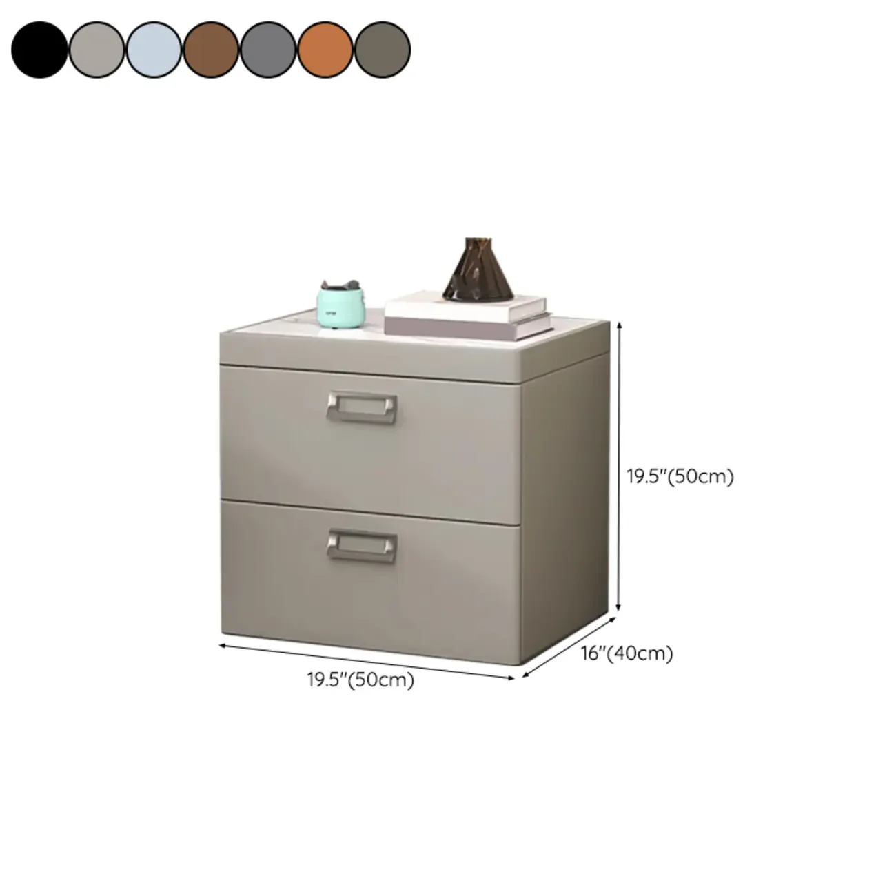 Modern Faux Leather 2 Drawers Nightstand with Stone Top