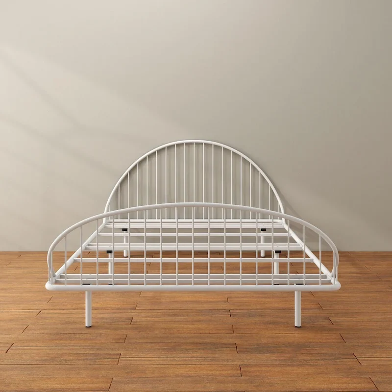 Furniture of America Duke Curved Metal Powder Coated Bed Frame, No Box Spring Needed