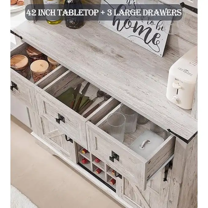 Farmhosue Bar Cabinet, Kitchen Buffet, Coffee Bar Sideboard Table - N/A