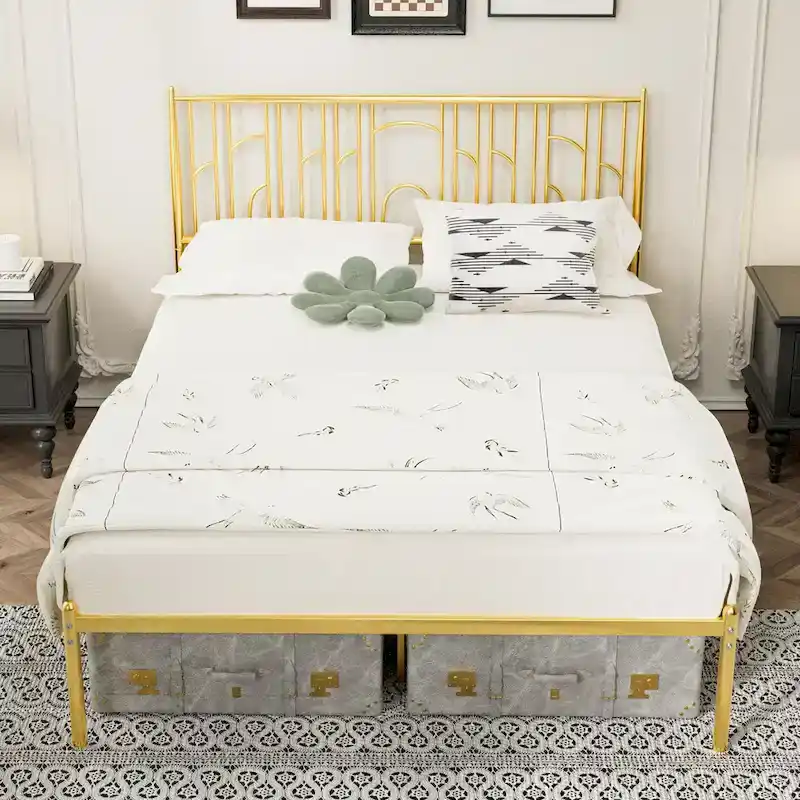 Queen Platform Bed with Decorative Finial Posts & Underbed Storage, No Box Spring Needed