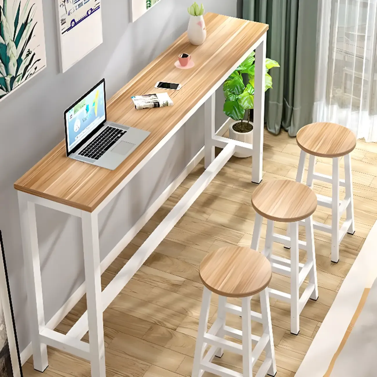 Grey Rectangle Wood Metal Footrest Bar Tables