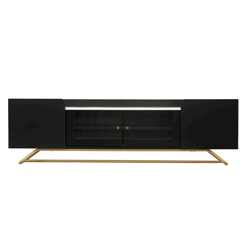 TV Stand with Fluted Glass Doors - Entertainment Center for TVs Up to 70 Inches