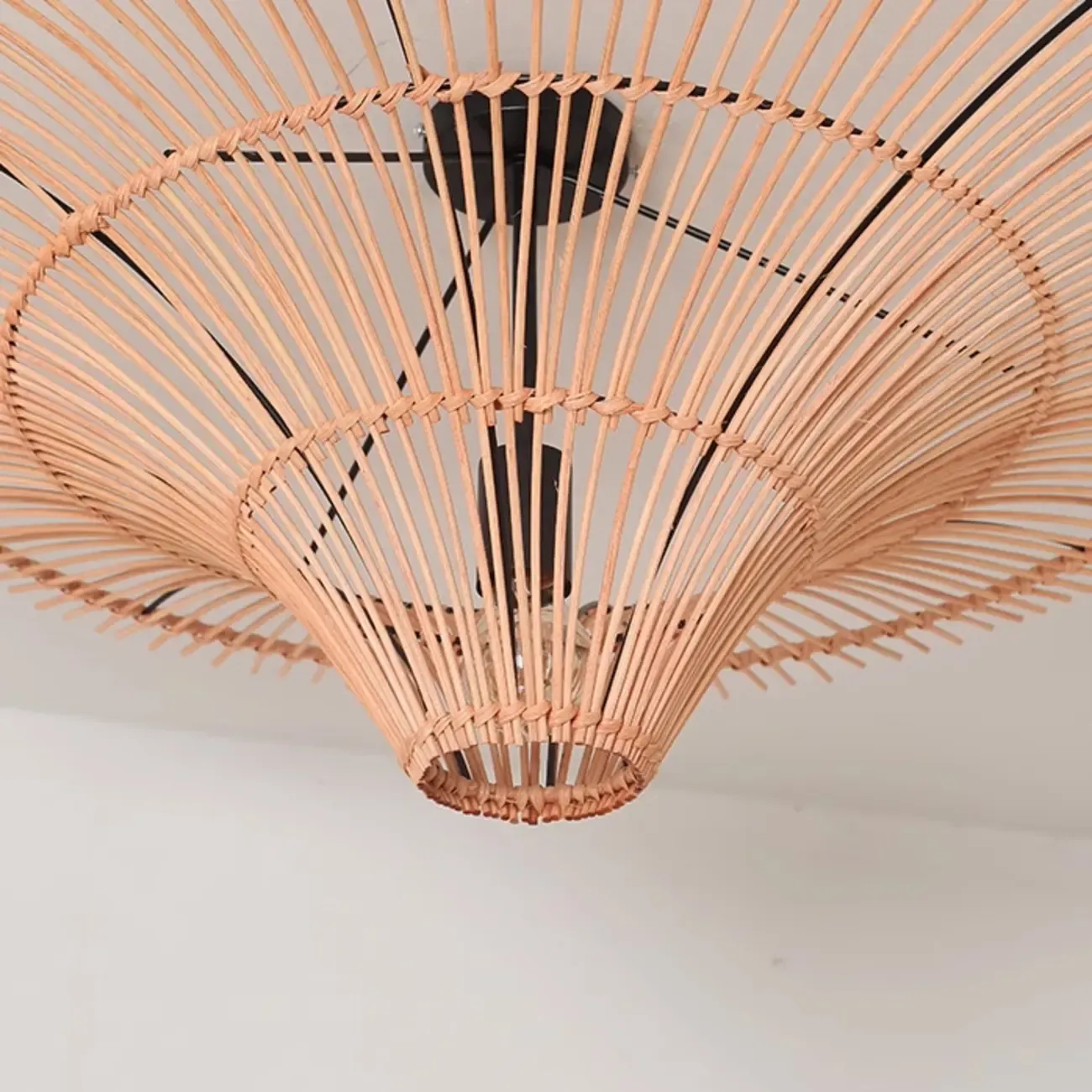 Natural Woven Rattan Bohemian Semi Flush Ceiling Light
