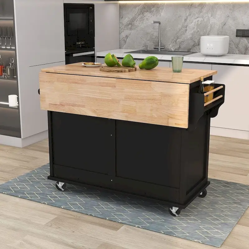 Kitchen Island Cart with Wheels Drop-Leaf Countertop