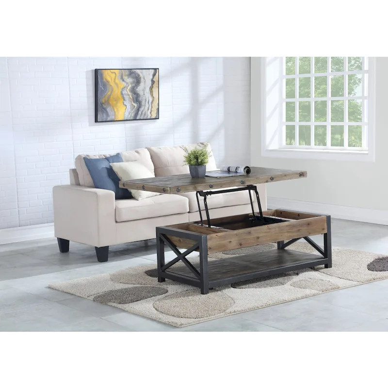 Carpenter Brown Wood Rectangular Lift-Top Coffee Table with Casters by Flexsteel - 50 x 18 x 26