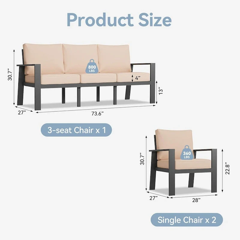 4 Pieces Aluminum Patio Furniture Set with 40 Fire Pit Table