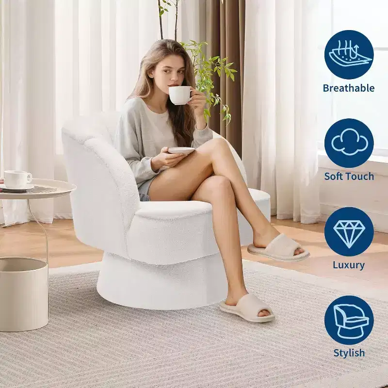 Acekool 360 Swivel Barrel Chair - Plush Teddy Velvet Lounge Chair