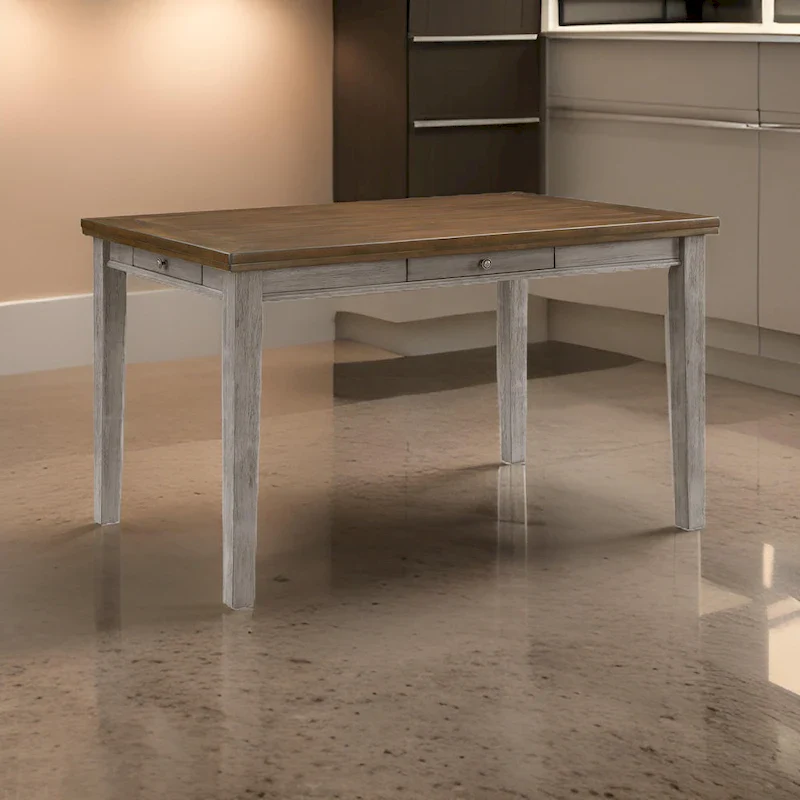 Trea 36 Inch Counter Height Table, 6 Seater, 4 Drawers, Cherry Brown, Gray