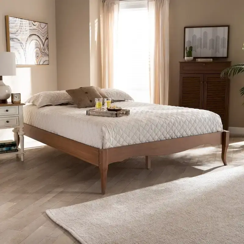 Vintage French-Inspired Upholstered Bed Frame, Romantic Bedroom Furniture