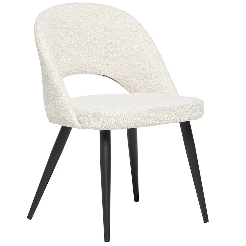 Boucle Upholstered Dining Chair - Beige, Mid-Century Style