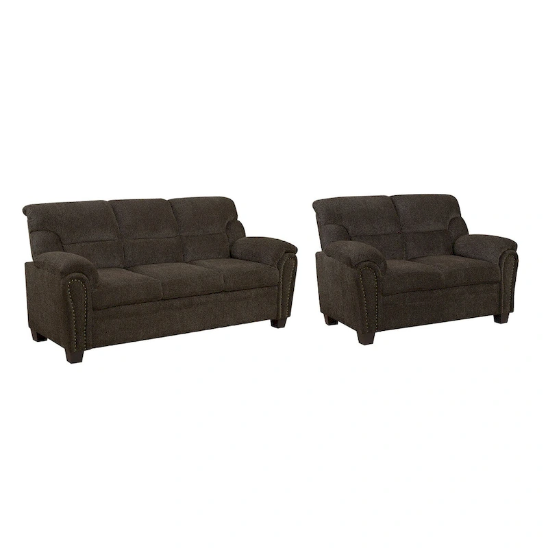 2 Piece Upholstered Living Room Set In Brown Finish