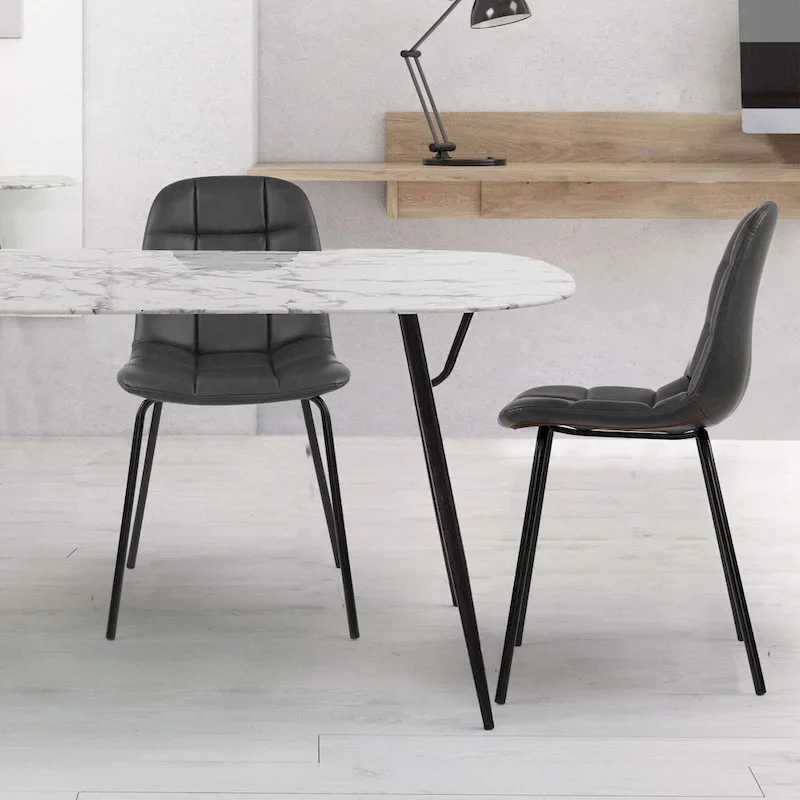 Faux Leather Dining Chairs Upholstered Side Chairs with Metal Legs Set of 2