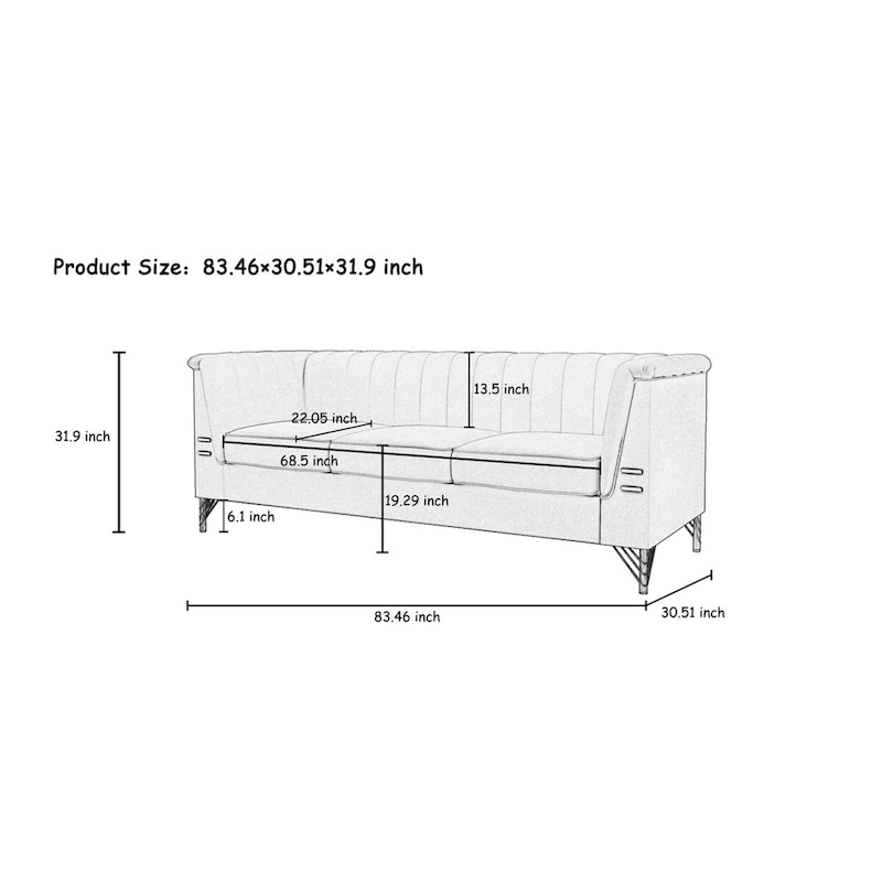 Modern Designs Velvet Upholstered Living Room Sofa, 3 Seat Sofa Couch With Golden Metal Legs with green Sofa - 83.46*31.9*30.5