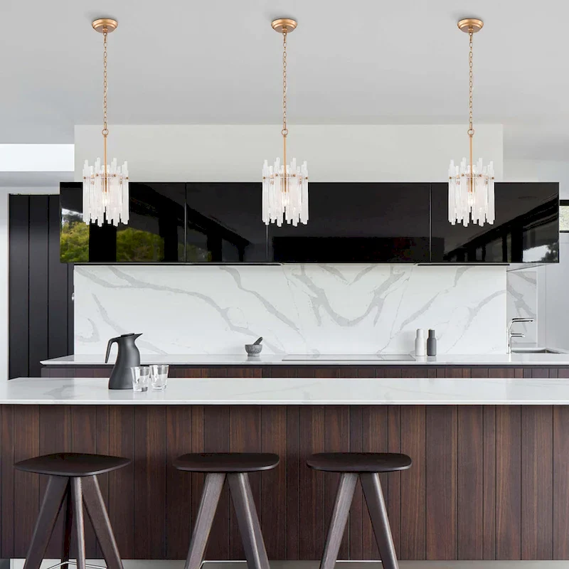 Casandra 1 Light Shiny Bronze Drum Pendant Chandelier with Clear Glass Bars - 8 inches in diameter x 17.9 inches H