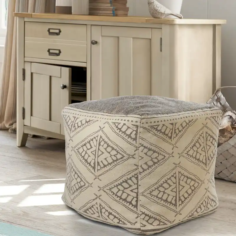 Sevita Handmade Geometric Rustic Farmhouse Pouf