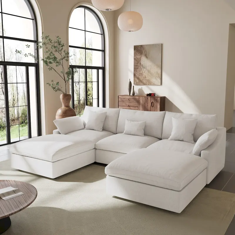 Modular Sectional Sofa Cloud Couch, 119.29 Oversized U Shaped Couch with Chaise Ottomans for Living Room