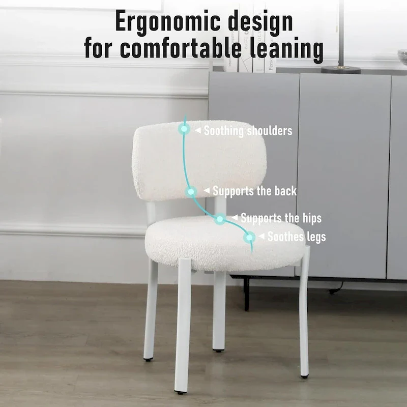 XINMICS Upholstered Modern Boucle Dining Room Chairs with White Metal Legs