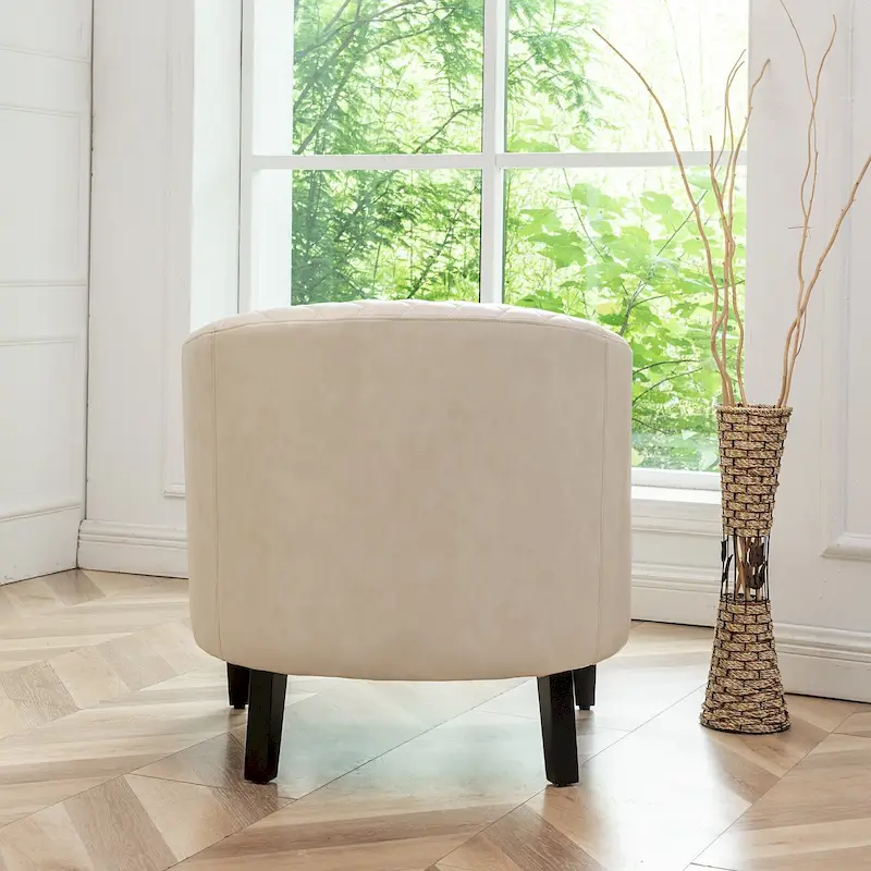 KINWELL PU Leather Tufted Barrel Chair Club Armchair with Nailheads