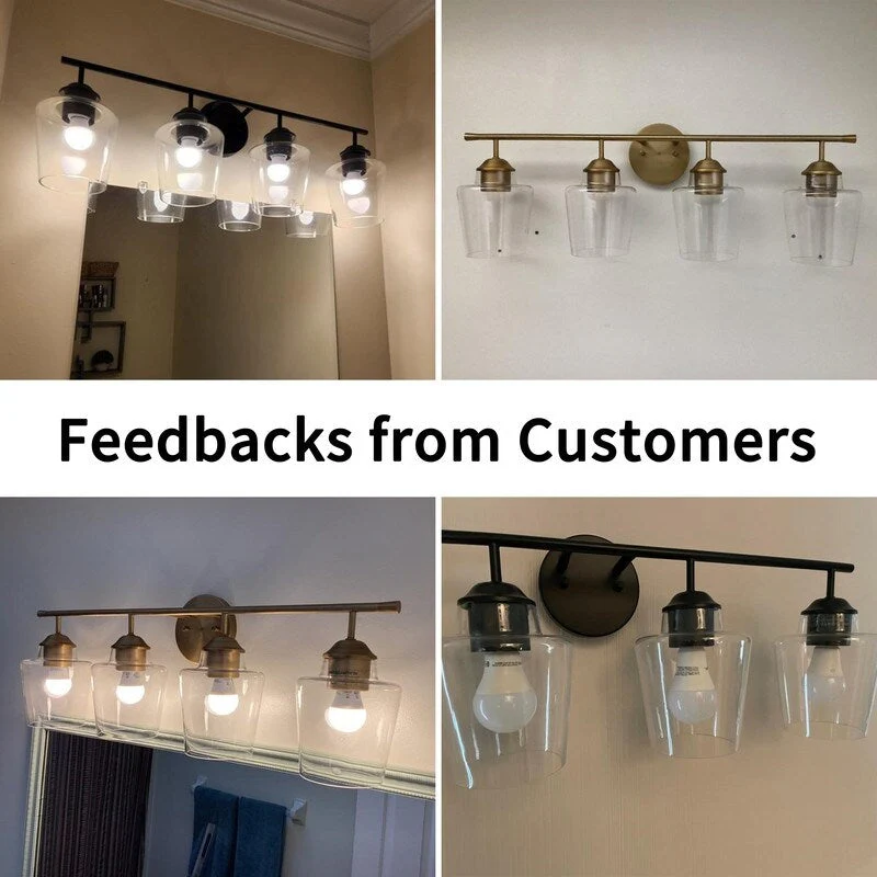 KAWOTI 4-Light Dimmable Metal Bathroom Vanity Light with Glass Shade