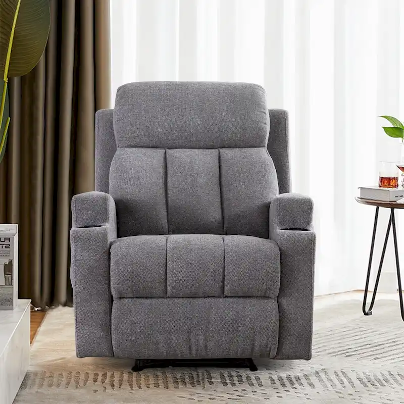 Manual Recliner Massage and Heating Chair Sofa with 2 Cup Holders Breathable Fabric