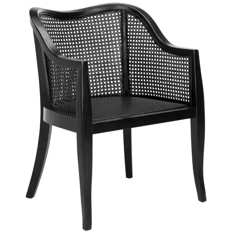 Cane Dining Arm Chair – Elm Wood Frame, Curved Back, White, 275 lb Capacity