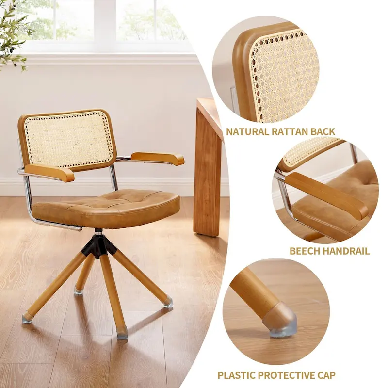 Art Leon Swivel PU Leather and Wooden Accent Chair