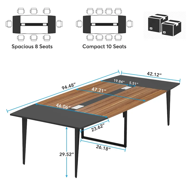 8FT Conference Table,Boat Shaped Meeting Table with Rectangle Grommet