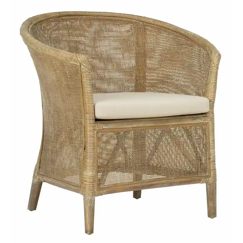 SAFAVIEH Basilina Rattan Arm Chair Washed - 31.5 x 29.9 x 25.6 - 30Wx26Dx32H