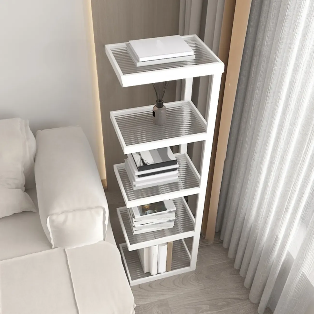 Extra Tall Simple Glass Top and Steel 3 Shelves Nightstand