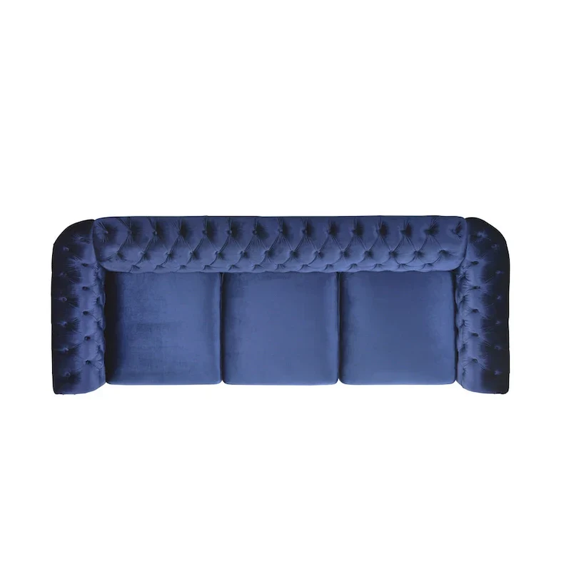 Blue 84.75 Chesterfield Button Tufted 3-Seater Sofa with Nailheads and Legs