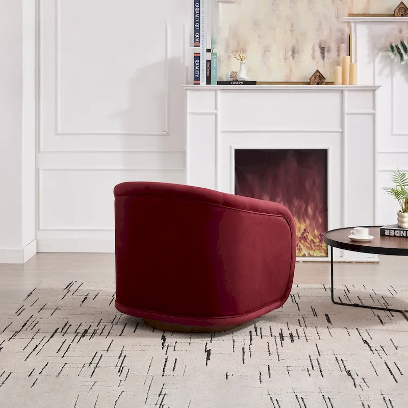 Swivel Accent Chair, 360-degree Swivel Barrel Chair with Velvet Fabric Upholstery, Comfy Pumpkin-Shaped Swivel Chair