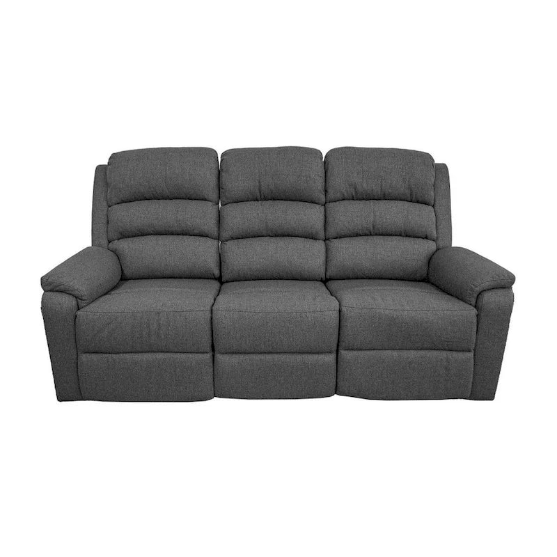 74-Inch Manual Recliner Sofa, 3-Seater with Gray Burlap Upholstery, Tufted Headrest, Solid Wood Frame