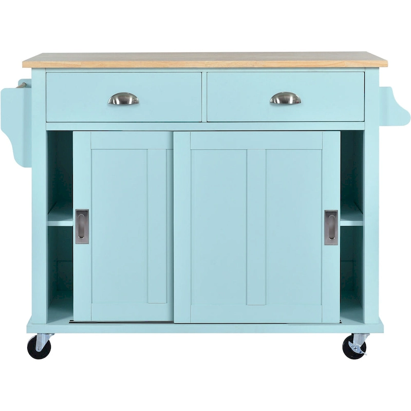 Kitchen Cart With Rubber Wood Drop-Leaf Countertop(no include stool)