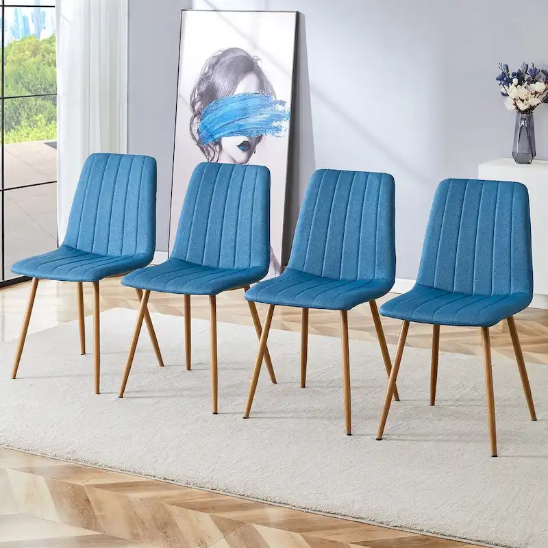 Linen Upholstered Metal Leg Side Chair (Set of 4)