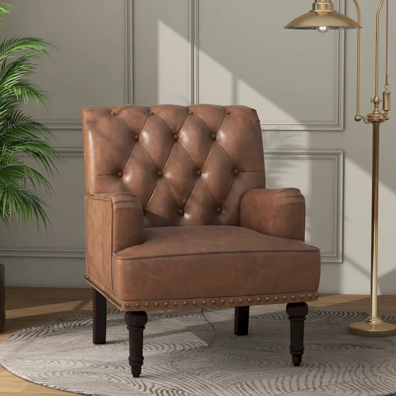 Tufted Vegan Leather Accent Chairs Armchairs with Nailhead Trim