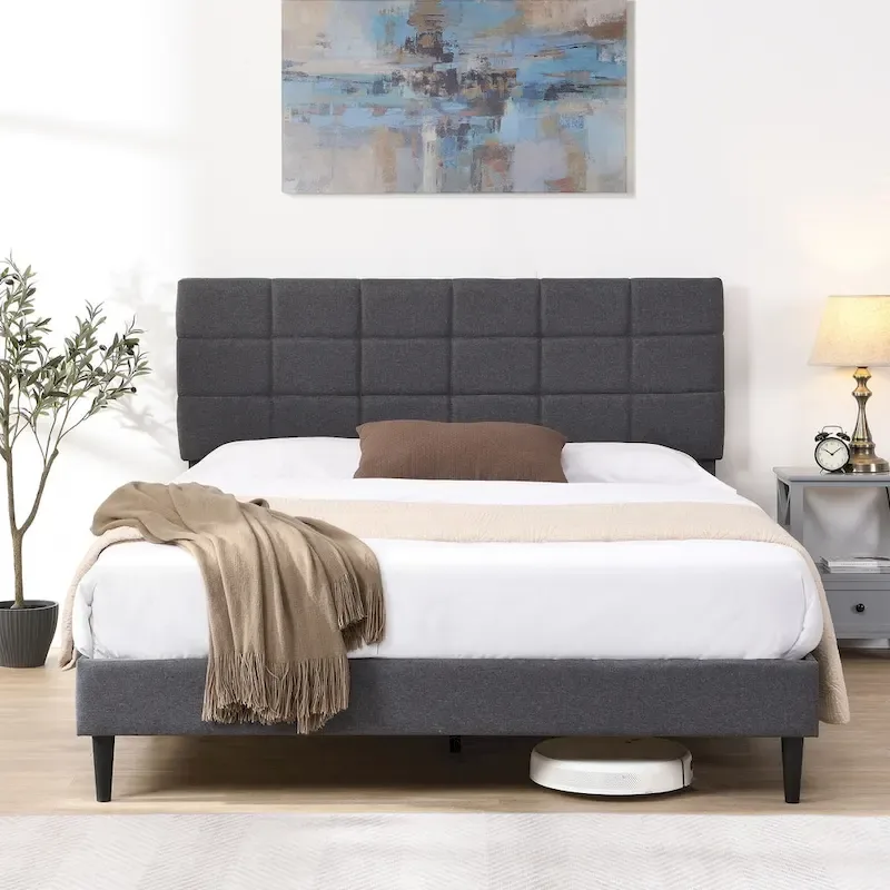 Platform Bed Frame with Fabric Upholstered Headboard