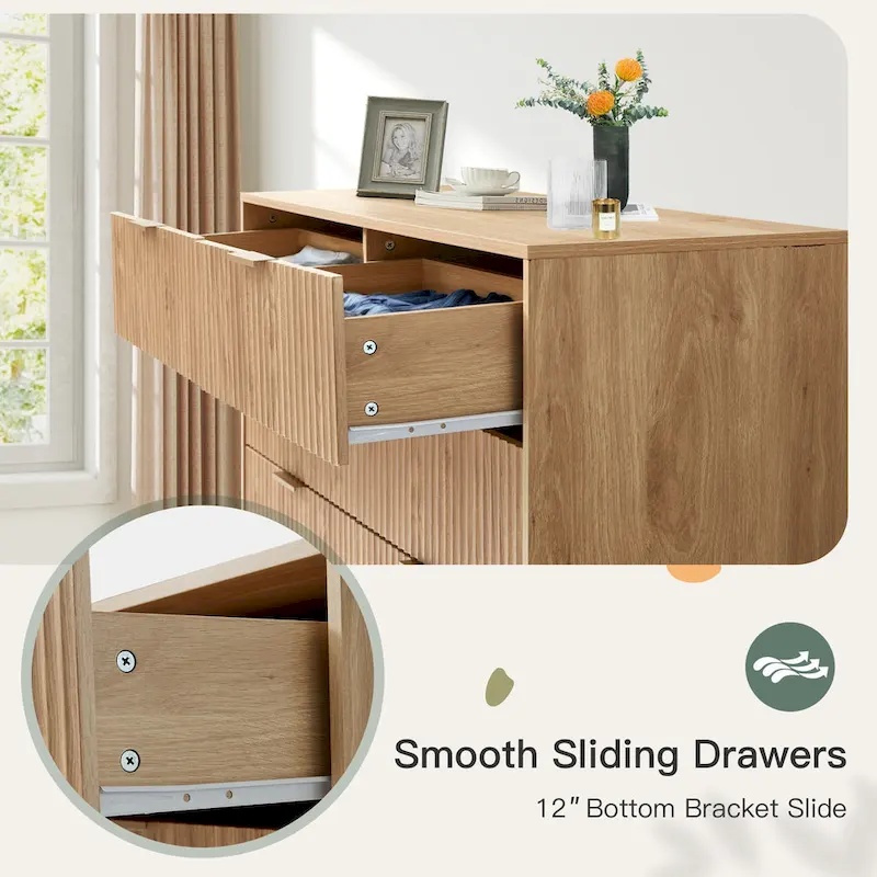 EROMMY Fluted Dresser 6 Drawer Mid Century Modern Dresser Wide Chest of Drawers with Metal Handles for Bedroom Living Room