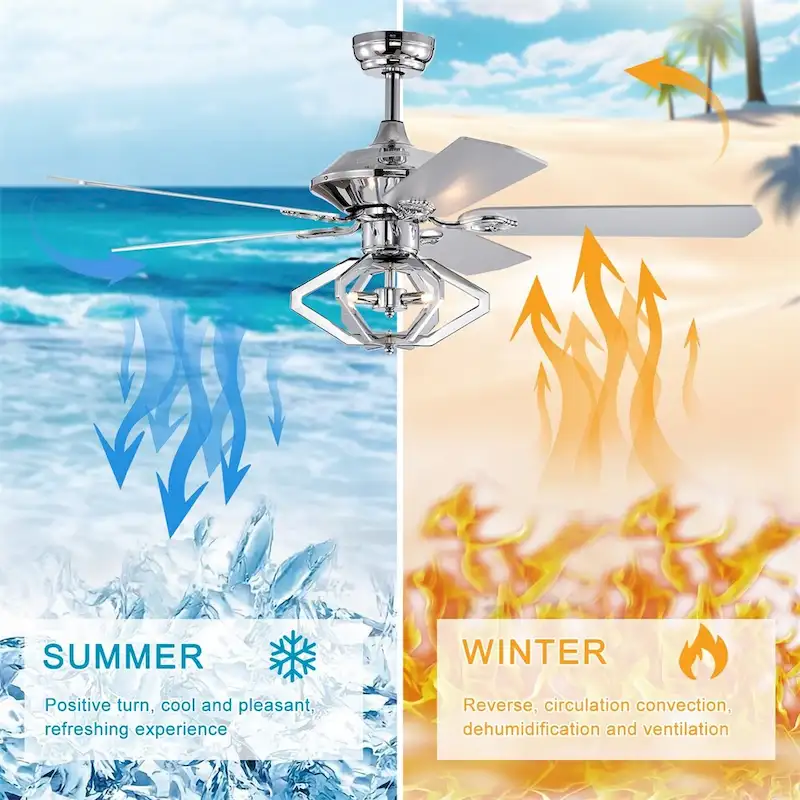 3 Speed Crystal Ceiling Fan with Remote and Reversible Blades