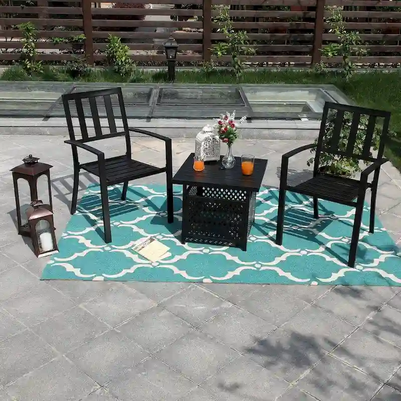 MAISON ARTS 3-Piece Patio Metal Dining Set of 2 Stackable Chairs and 1 Side table with Umbrella Hole